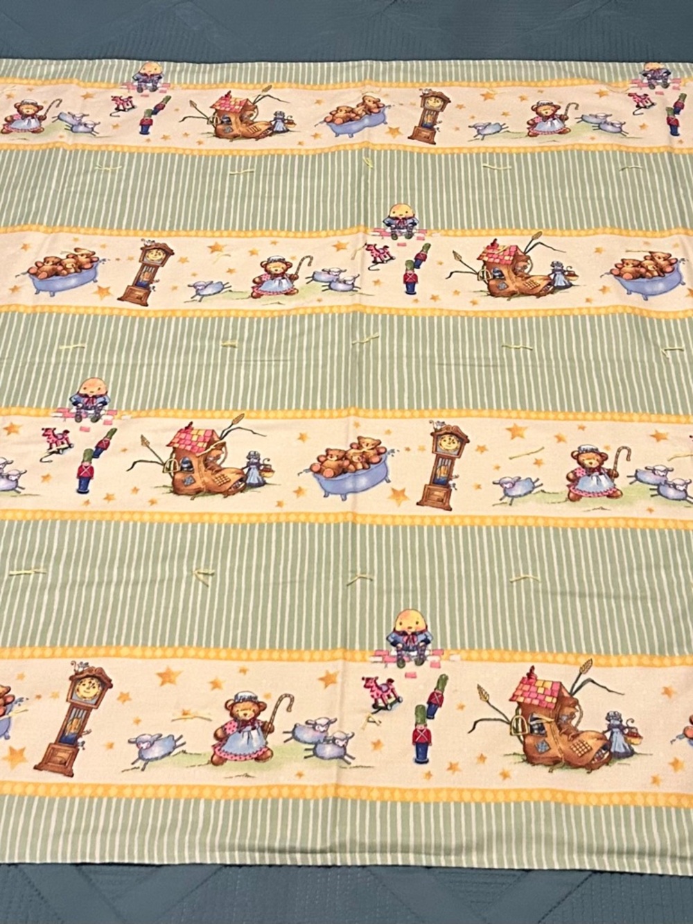 Hand Tied Mother Goose Nursery Rhyme Baby Quilt Blanket Mint Green 54x42
